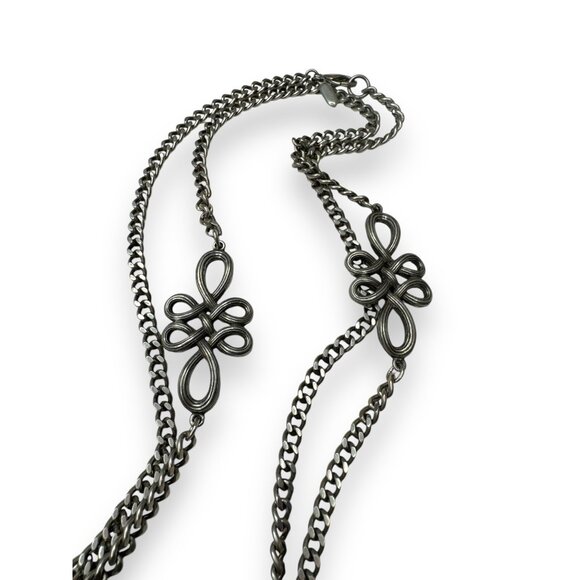 Ben-Amun Silver Tone Long Chain Necklace With Loop Flower Accents - Picture 5 of 8